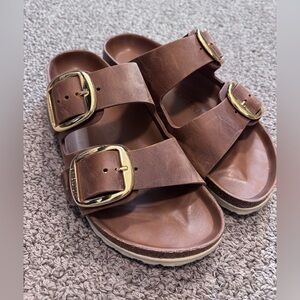 Arizona Birkenstock big buckle Brown leather Gold Buckles